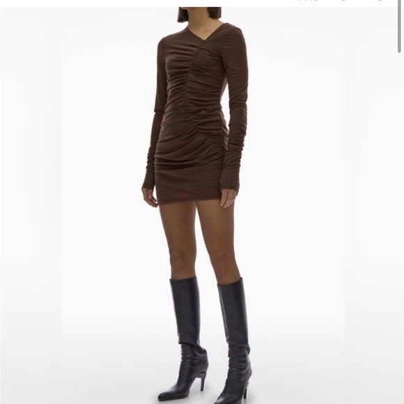 Helmut Lang NWT Twist Slack Jersey Dress in‎ Charred Plum Stretch Ruched- Size M - Picture 1 of 9